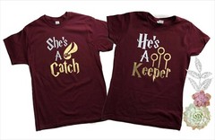 Couples Matching Shirts, She’s A Catch, He’s A Keeper, Harry Potter World Tees