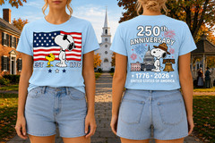 Snoopy 250th Anniversary T Shirt Front Back 1776 2026 America 4th Of July Tee