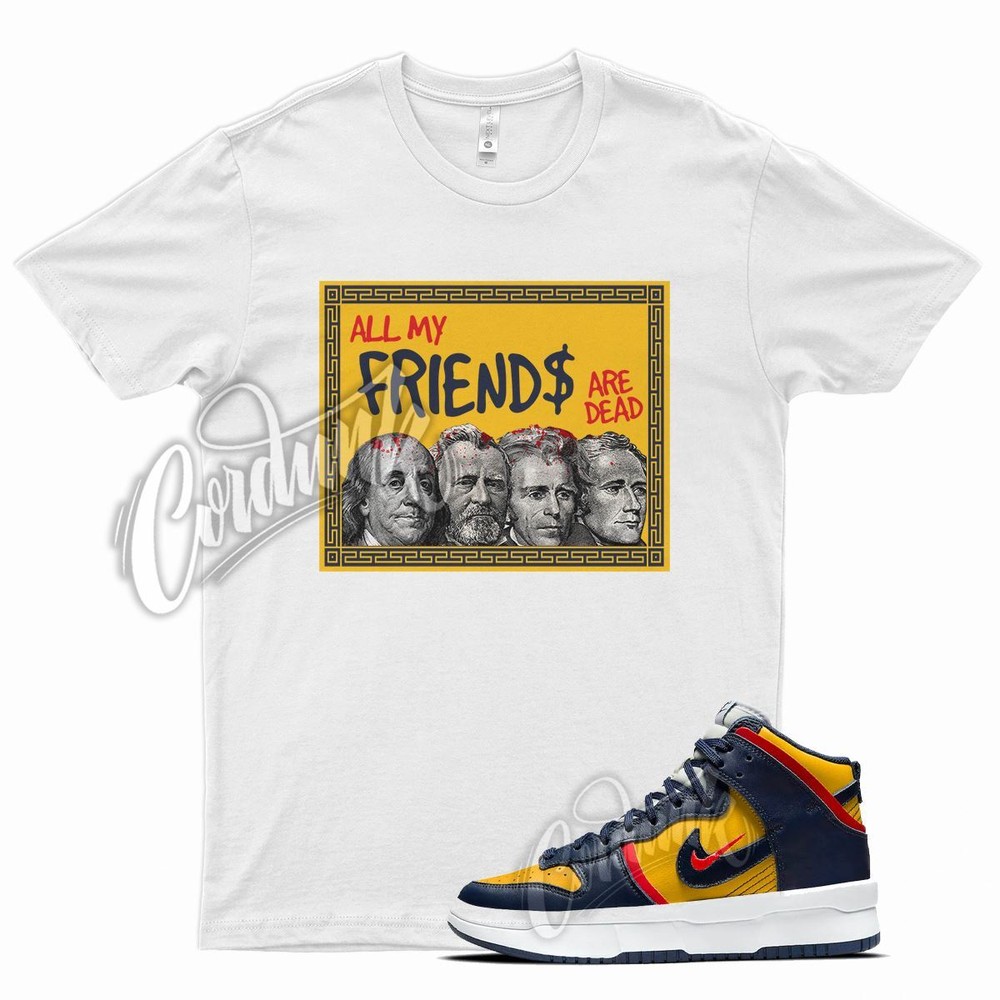 White FRIENDS Shirt for N Dunk High Michigan Varsity Maize Nidnight Navy Red