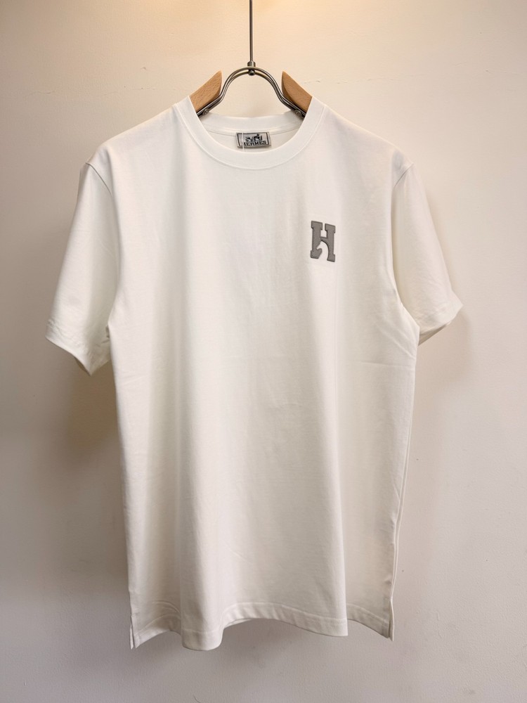 Hermes Men’s white round-neck short-sleeved shirt