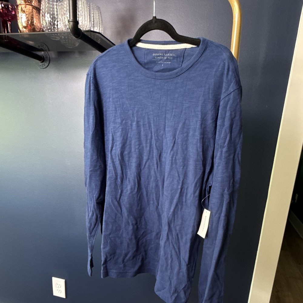 Banana Republic Vintage Tee Men’s Blue Solid Long Sleeve Crew Neck T-Shirt L