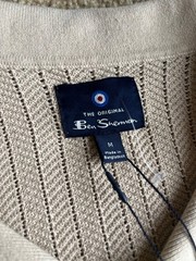 Ben Sherman Knit Polo Shirt Mens Medium Oatmeal Textured Button Front Resort NWT