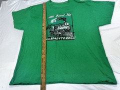 Vintage Steam Train Locomotive T-Shirt Green All Fired Up Ready To Roll Xl-xxl