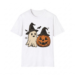 Ghost and Pumpkin Halloween TShirt Spooky Season Cute Witch Hat Fall Graphic Tee