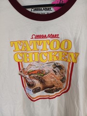 Omega Mart Ringer T-Shirt Tattoo Chicken Men’s Size M 100% Cotton Meow Wolf