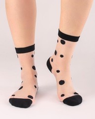 Women Sheer Ankle Socks Polka Dot And Bow Pattern 4 Pairs Black And White Mix