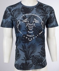 $89 TRUE RELIGION Indigo BUDDHA FACE Hawaiian Floral Graphic T-shirt NWT