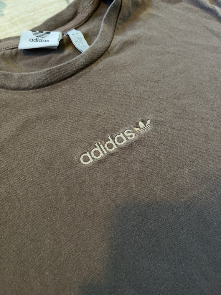 Adidas Originals Brown Embroidered Trefoil Logo T-Shirt Large Back Logo Men’s