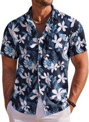 Men’s Hawaiian Shirt Short Sleeve Floral Button Down Tropical Beach Holiday Top