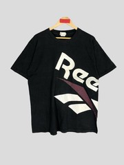 Vintage 90s Reebok Graphic Tee, Black Cotton Sports T-Shirt (Size L)