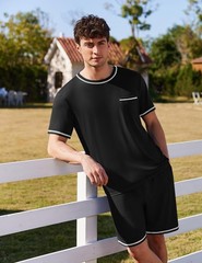 Ekouaer Mens Pajamas Set Soft Sleepwear Lightweight 2 Piece Shorts Set Casual