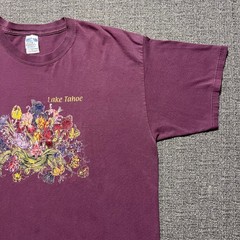 Vintage 90s Lake Tahoe Souvenir T Shirt Mens XL Burgundy Floral Graphic Cotton