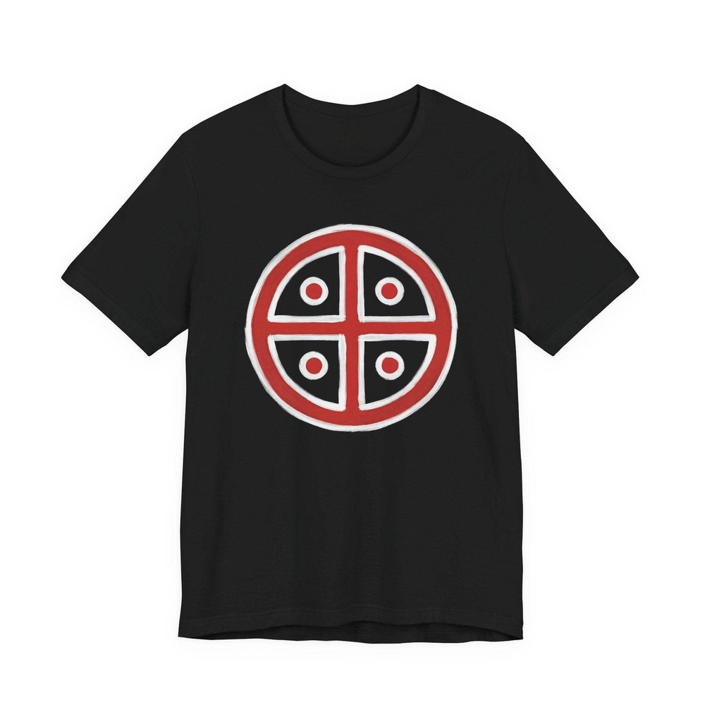 Red & White Solar Cross T-Shirt | Ancient Sun Symbol Graphic Tee Shirt