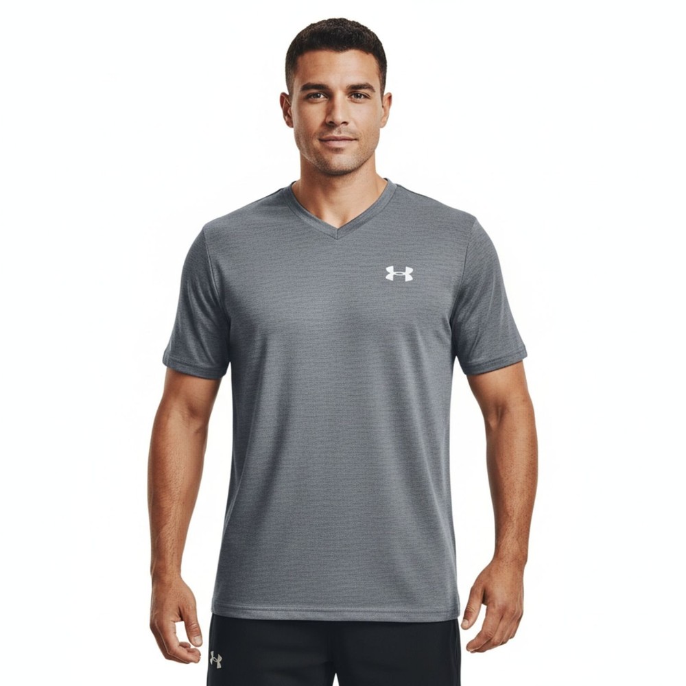 Under Armour Mens Medium Gray Tech 2.0 V-Neck Athletic T-Shirt Quick Dry Workout