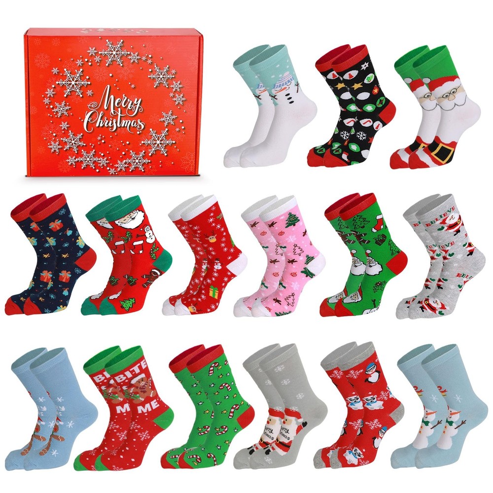 Christmas Socks 15 Pack Adult Teen Women Holiday Gift Fits Shoe Size 510
