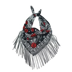Women Tassels Bandana Rhinestone Fringe Scarf Shining Disco Rave Cowgirl