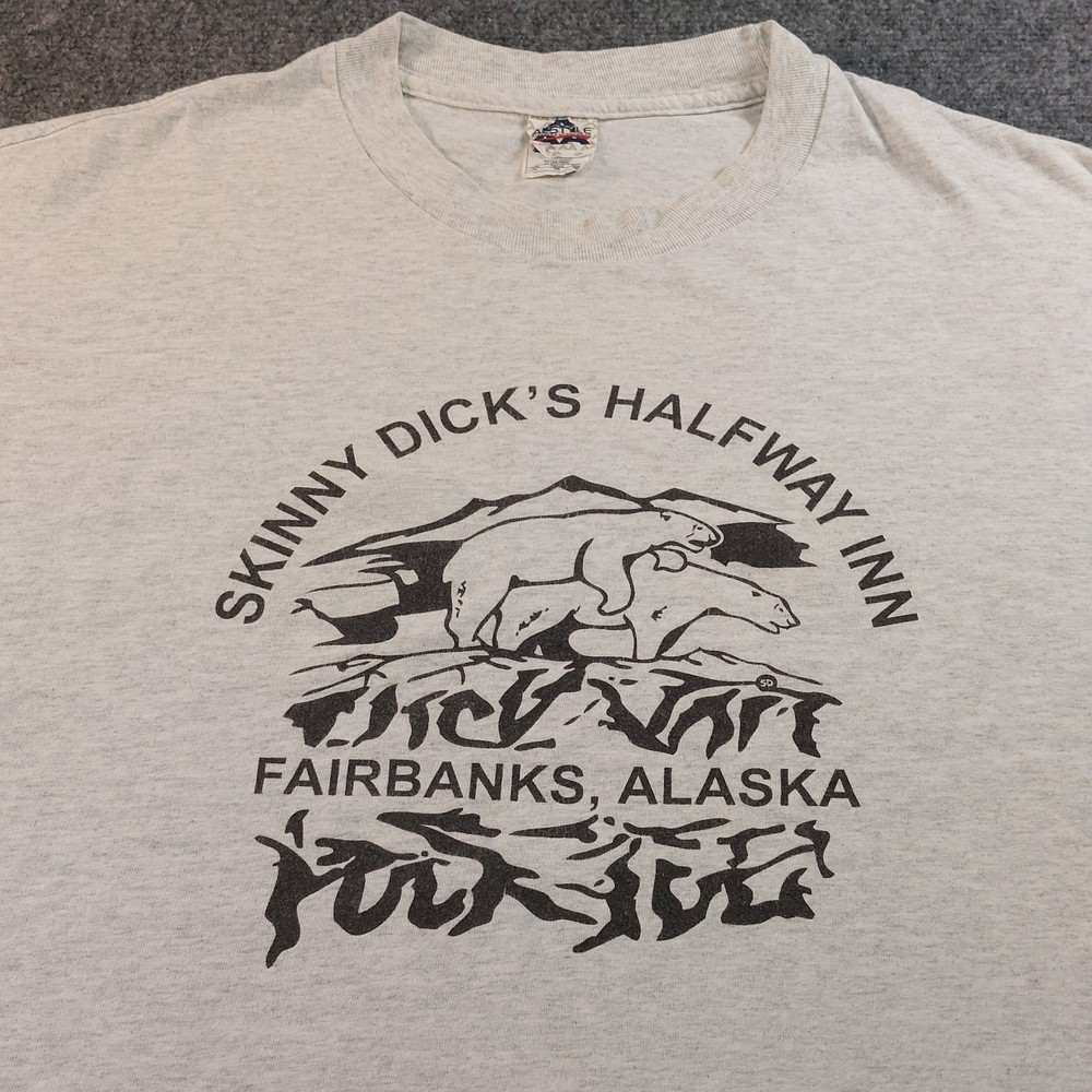 Vintage 90s Alaska Shirt Skinny Dick’s Halfway Inn Mens XL Gray Funny Novelty