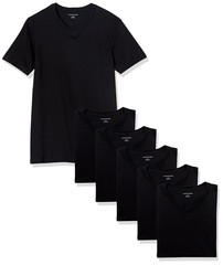 6 Pack Men’s Short Sleeves 100% Cotton V-Neck Undershirt,X-Large Black