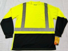 North 15 High Vis LS Safety Work T-Shirt Pocket ASNI Class 2 Yellow Black Sz L