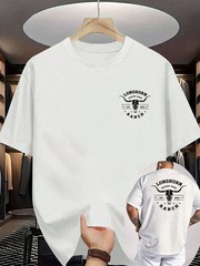 Men’s Western Cowboy Graphic T-Shirt,Bull Skull Print With Texas Ranch Design
