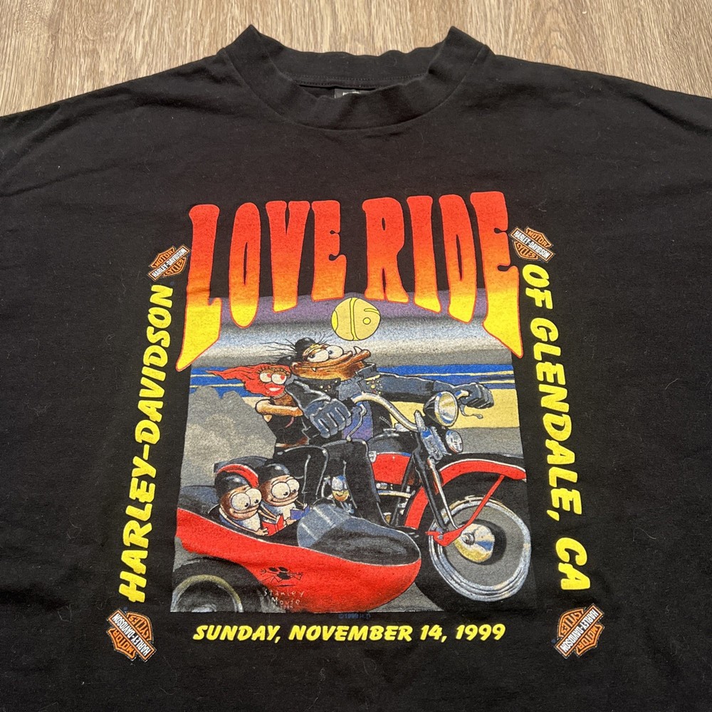 Vintage Harley-Davidson Love Ride 19 Glendale CA. T-shirt Men Size XXL 1999 Art