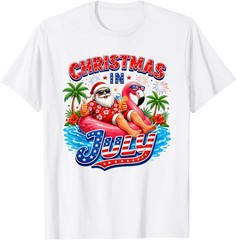 Christmas in July T-Shirt Santa Flamingo Summer Beach Party Tee