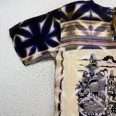 Legian Bali Shirt Mens Large L Purple Tie Dye Batik Abstract Henley Short Sleeve