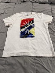 adidas Men’s 2XL White Graphic Tee with Red, Black, Blue & Yellow Print