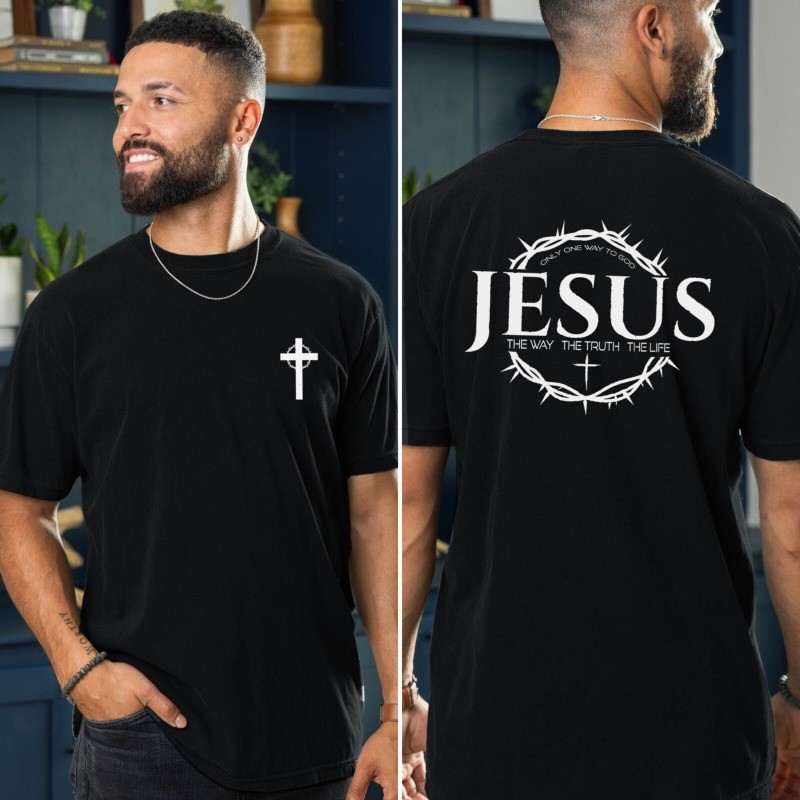 JESUS THE WAY THE TRUTH THE LIFE T SHIRT CROWN OF THORNS GOD CHRISTIAN T SHIRT