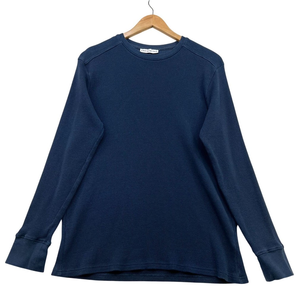 And Now This Mens Blue Thermal Waffle Knit Long Sleeve T-Shirt XL Casual Top