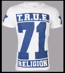 $105 TRUE RELIGION White Blue 71 STARS Short Sleeve Graphic Heavyweight T-shirt