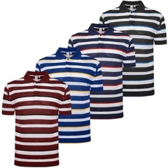 Mens Stripe Polo Pack Short Sleeve T Shirt Multi Set Casual Multipack Collar Top