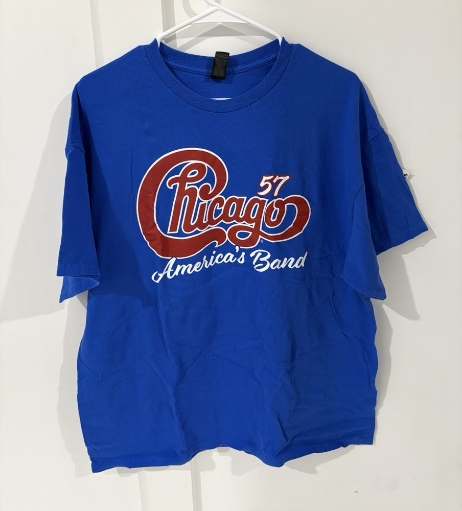 Chicago Men’s America’s Band Graphic Print Crew Neck Tee XL Blue