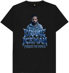 Drake Iceman “Freeze the World” Graphic Print T-Shirt Black M Cotton Crew