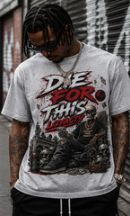 Big & Tall Graphic Tee Shirt Streetwear Die for this Loyalty Skull Hip Hop Tee
