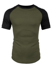 Men’s Muscle T-Shirt Pleated Raglan Sleeve Bodybuilding Gym Tee Short Sleeve …