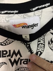 Wrangler x Hot Wheels Tee Men XL Black White All Over Print Logo Cotton
