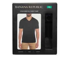 3-Pack Banana Republic Men’s V-Neck Tee, Cotton Stretch Tagless BLACK OR WHITE