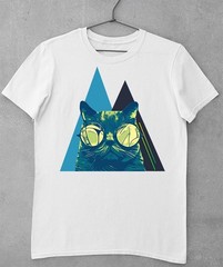 Graffiti Lux Cat Glasses Graphic T-Shirt – High-Quality Cotton Tee-White M
