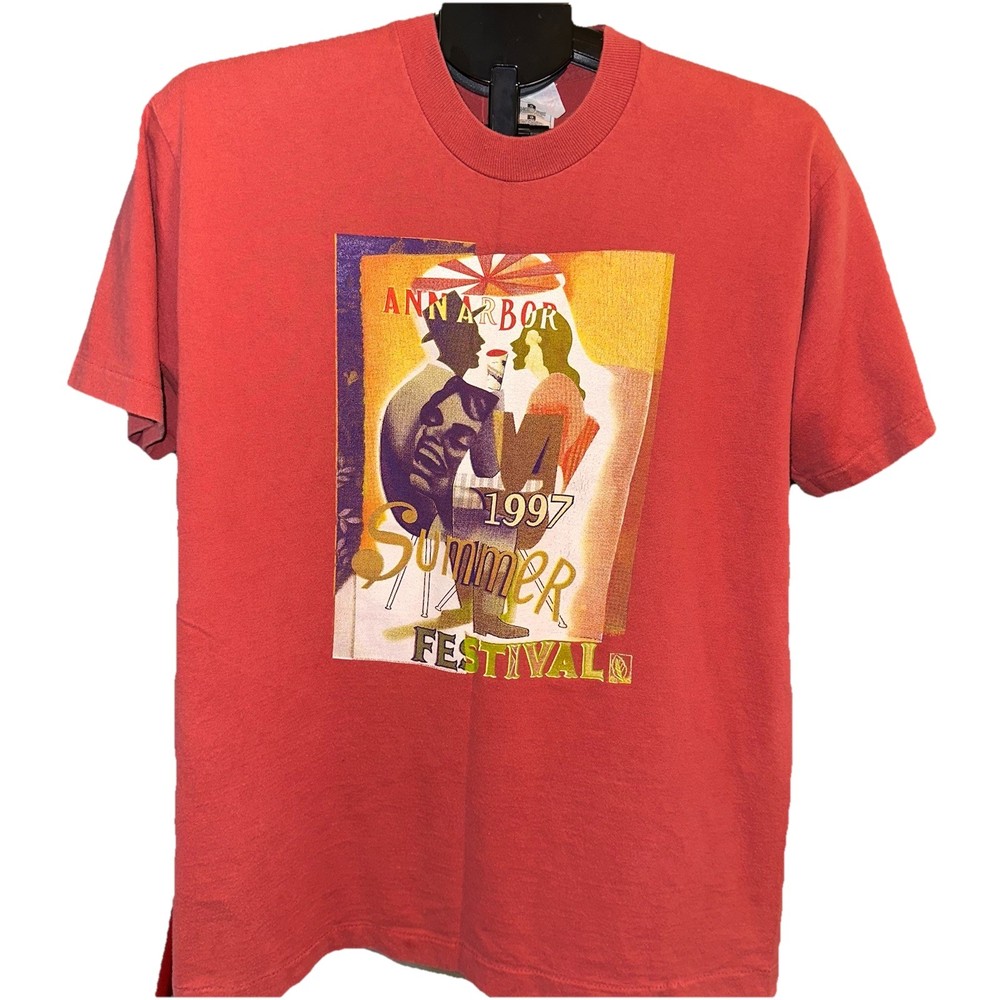 VTG Single Stitch Mens L Tshirt 1997 Ann Arbor Summer Fest Art Retro Michigan
