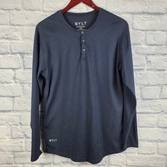 Lot of 2 BYLT Drop Cut Button Henley Long Sleeve Shirt Navy Blue Size Small