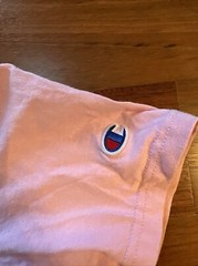 Champion Shirt Adult Teen Boy X-Small XS Pink Logo Short Sleeve Cotton Mens EUC