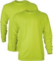 2-Pack Gildan Adult Ultra Cotton Long Sleeve T-Shirts Large SAFETY GREEN Unisex