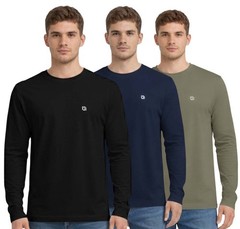 3 Pack Men’s Long-Sleeved T-Shirt Round Neck Tops for Men Soft Cotton S-3XL