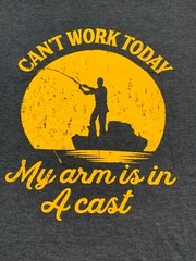 Crazy Dog Fishing T-shirt Men L Gray Blue Can’t Work Today, My Arm is in a Cast