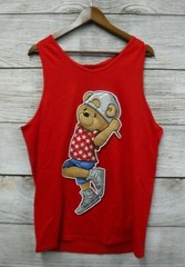 Hard Ten Shirt Mens Size Large Red Hipster Star Bear Graphic Skinny Tank New