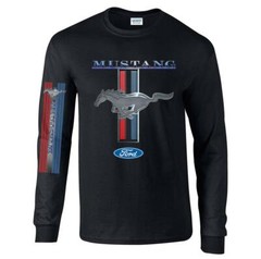 Licensed Ford Mustang Racing Stripes Long Sleeve T-Shirt GT Shelby Pony Tee