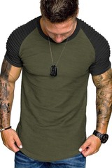Men’s Muscle T-Shirt Pleated Raglan Sleeve Bodybuilding Gym Tee Short Sleeve …