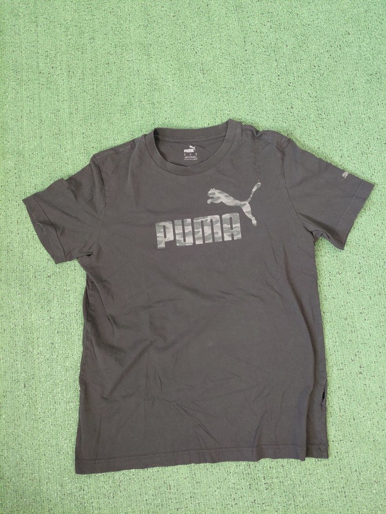Puma Black & Gray Camo Text Logo Forever Better T Shirt Sz Medium