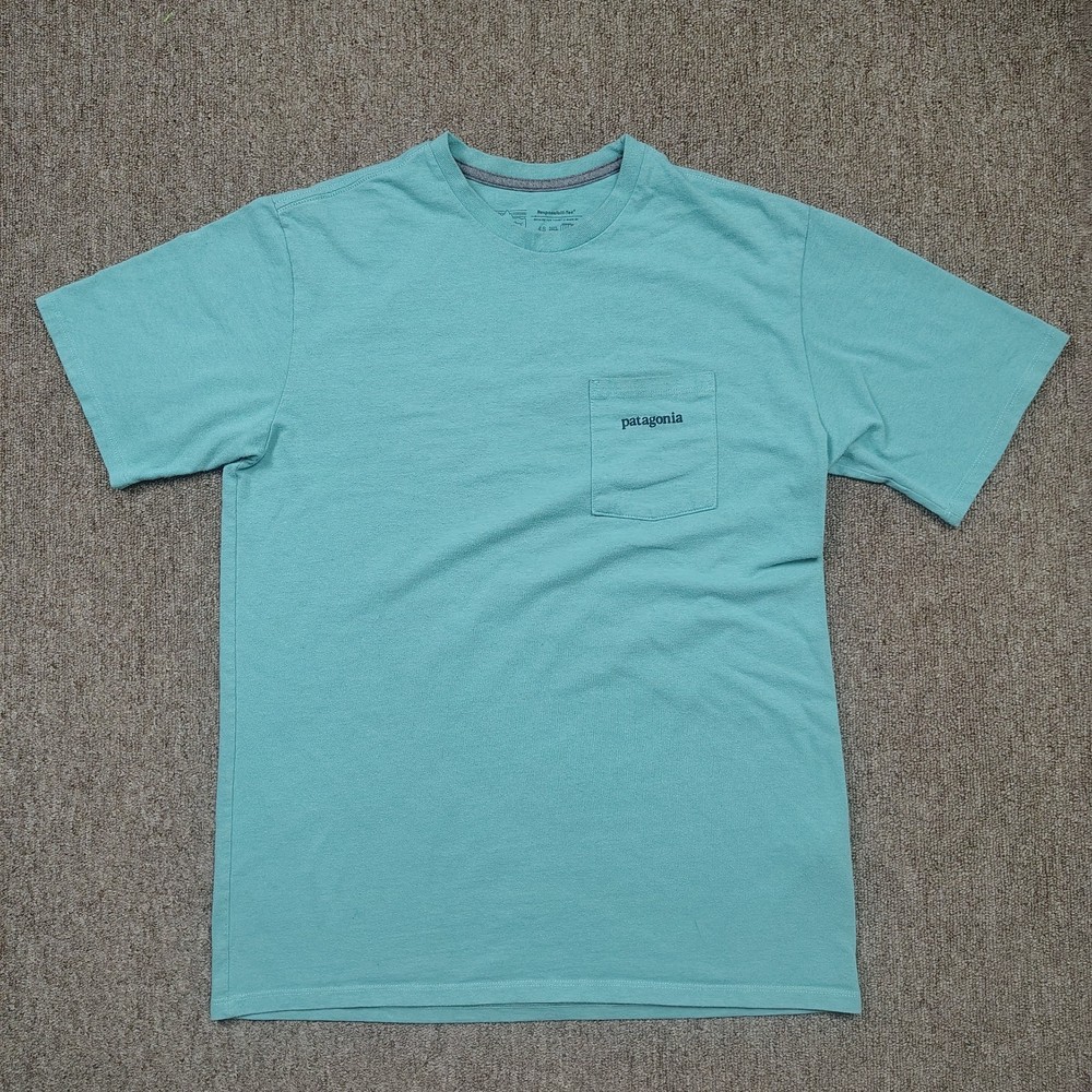 PATAGONIA Pocket Shirt Men S Blue Mountain Range Graphic Logo Outdoors Hiking